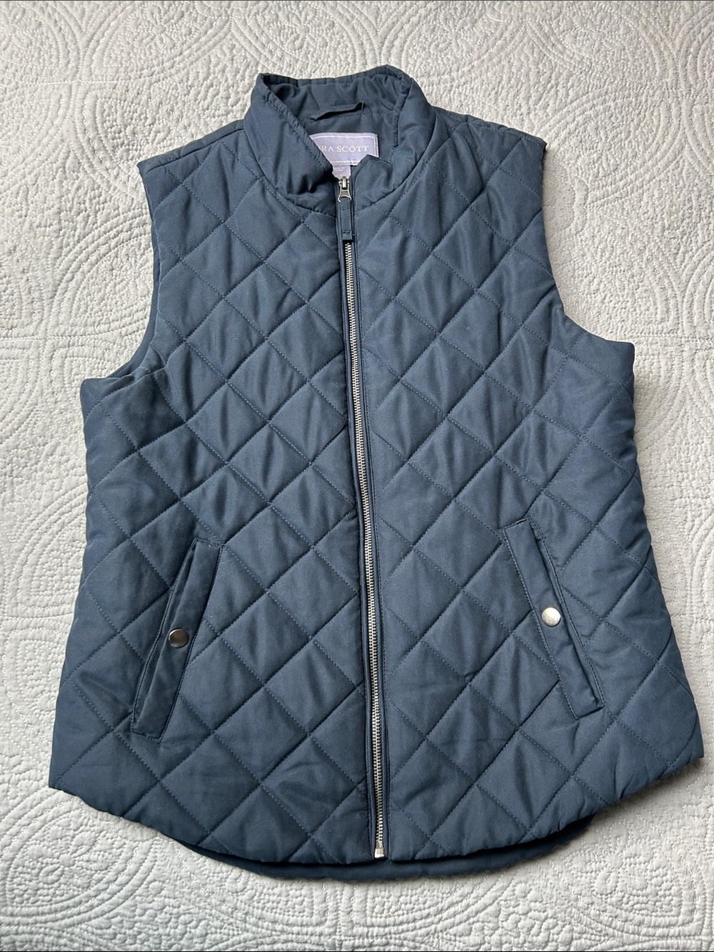 Laura Scott Quilted Navy Sleeveless Vest
